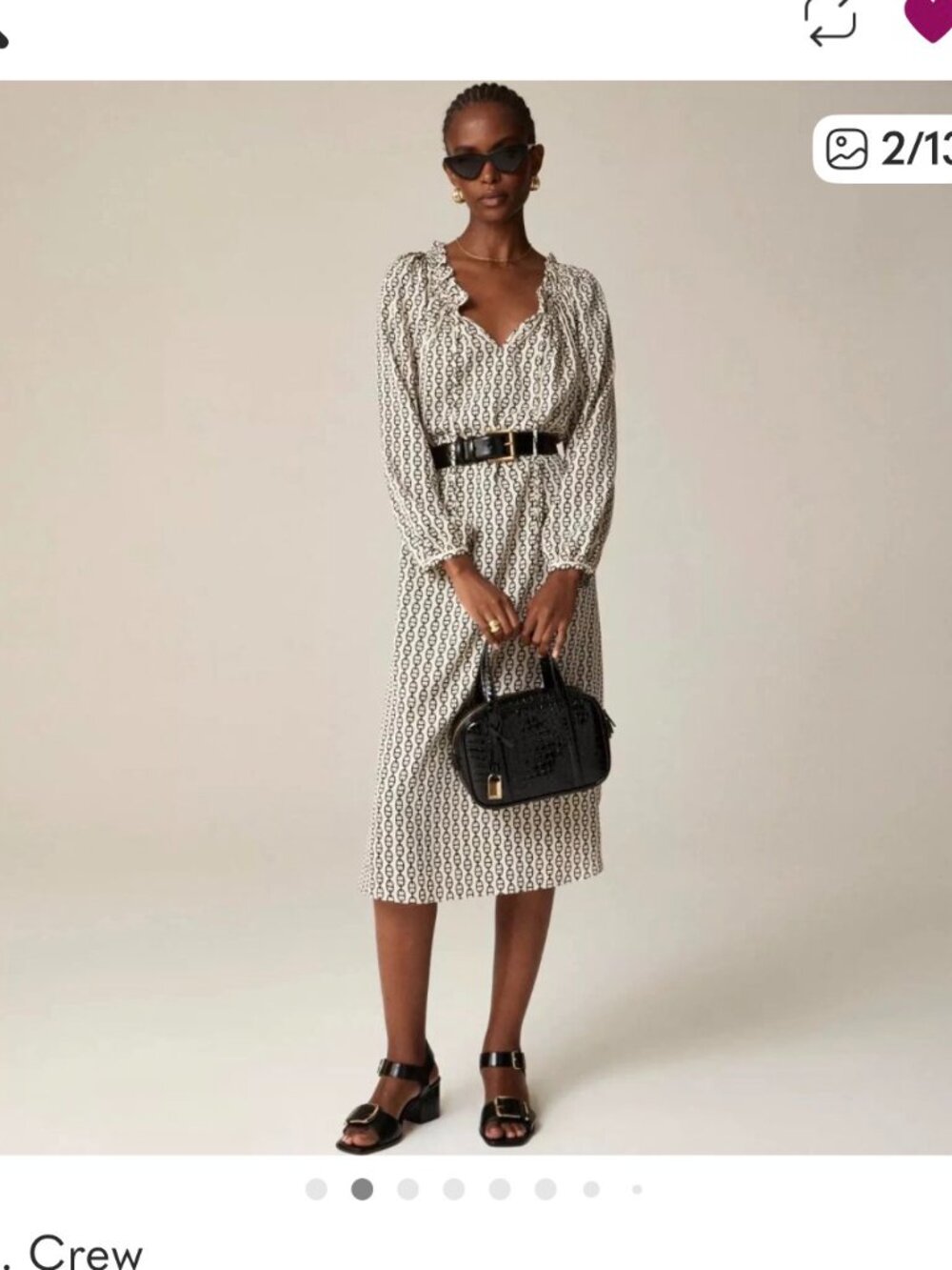 J.Crew ruffle neck midi dress in vintage link print / MED/
